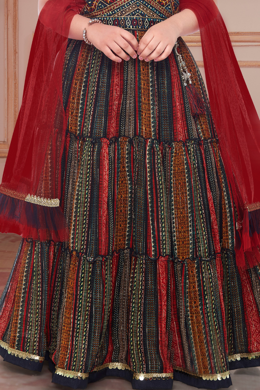 Black & Red Girls’ Ethnic Embellished Lehenga Set