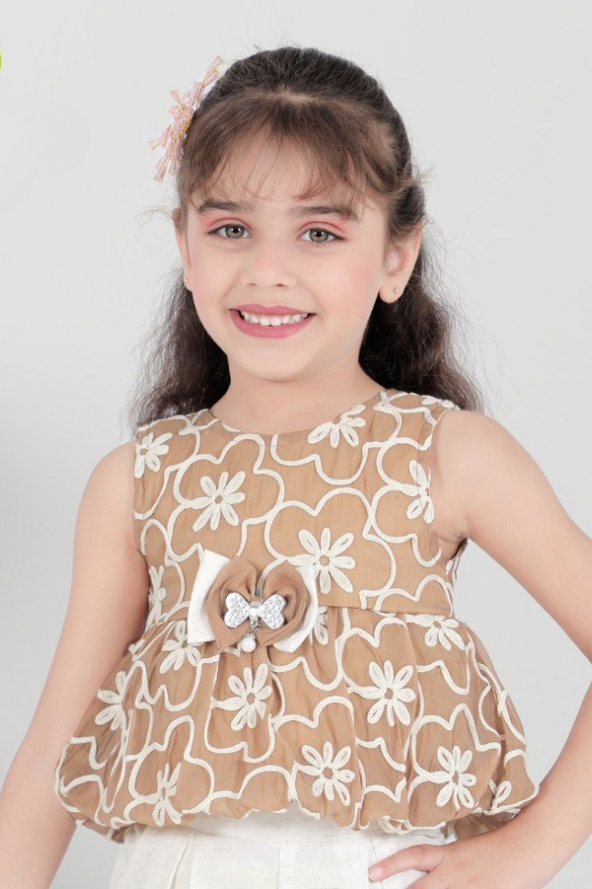 Beige and White Floral Top and Capri Set
