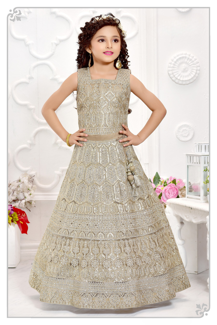 Fawn Girls' Designer Embroidered Lehenga Choli Set