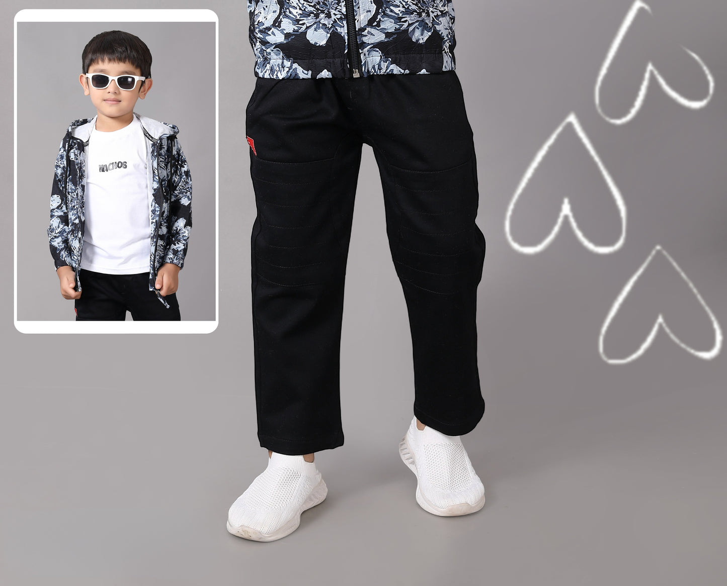 Black & White Floral Print Casual Hoodie Set