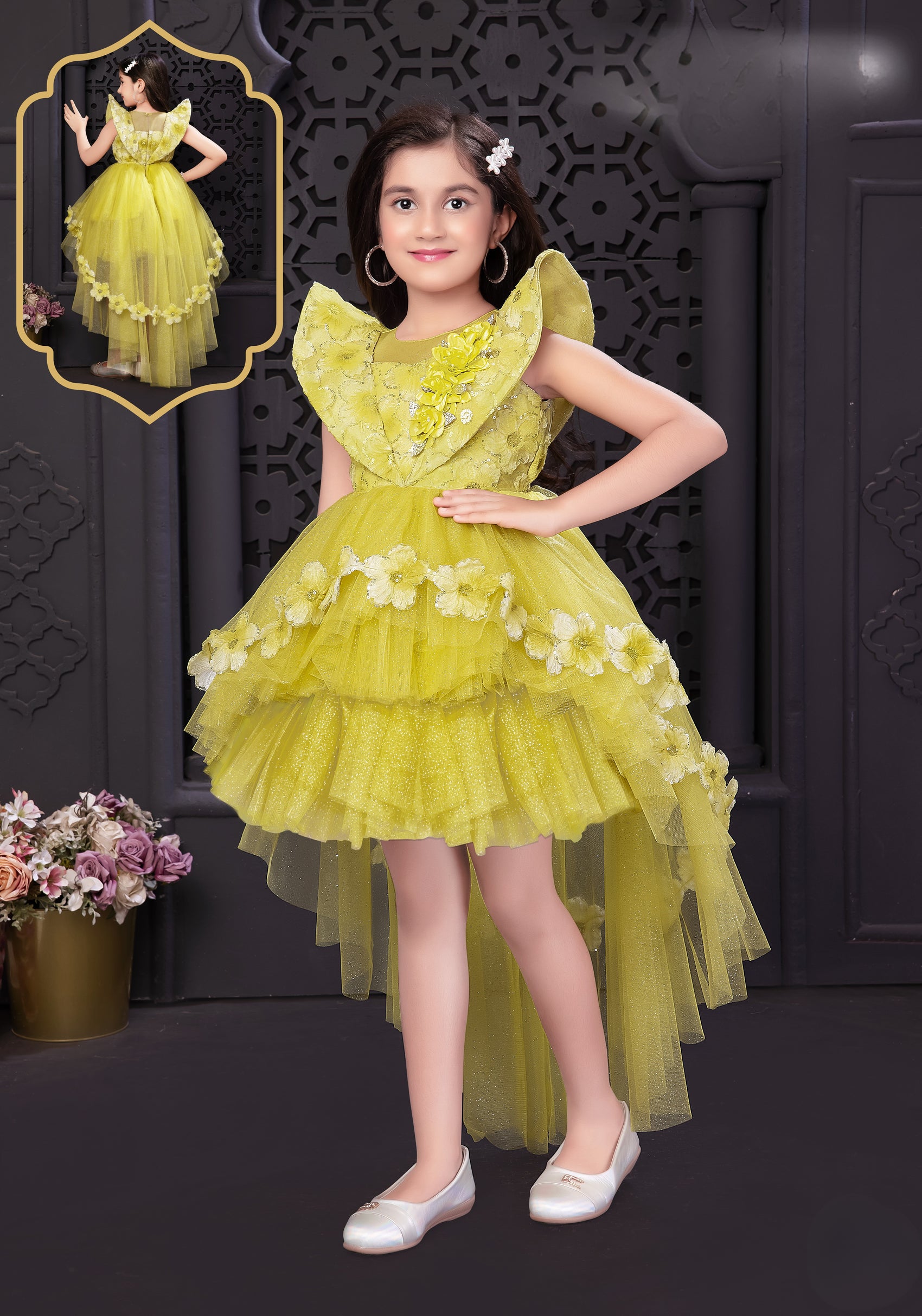 Yellow Princess High-Low Ruffle Party Dress