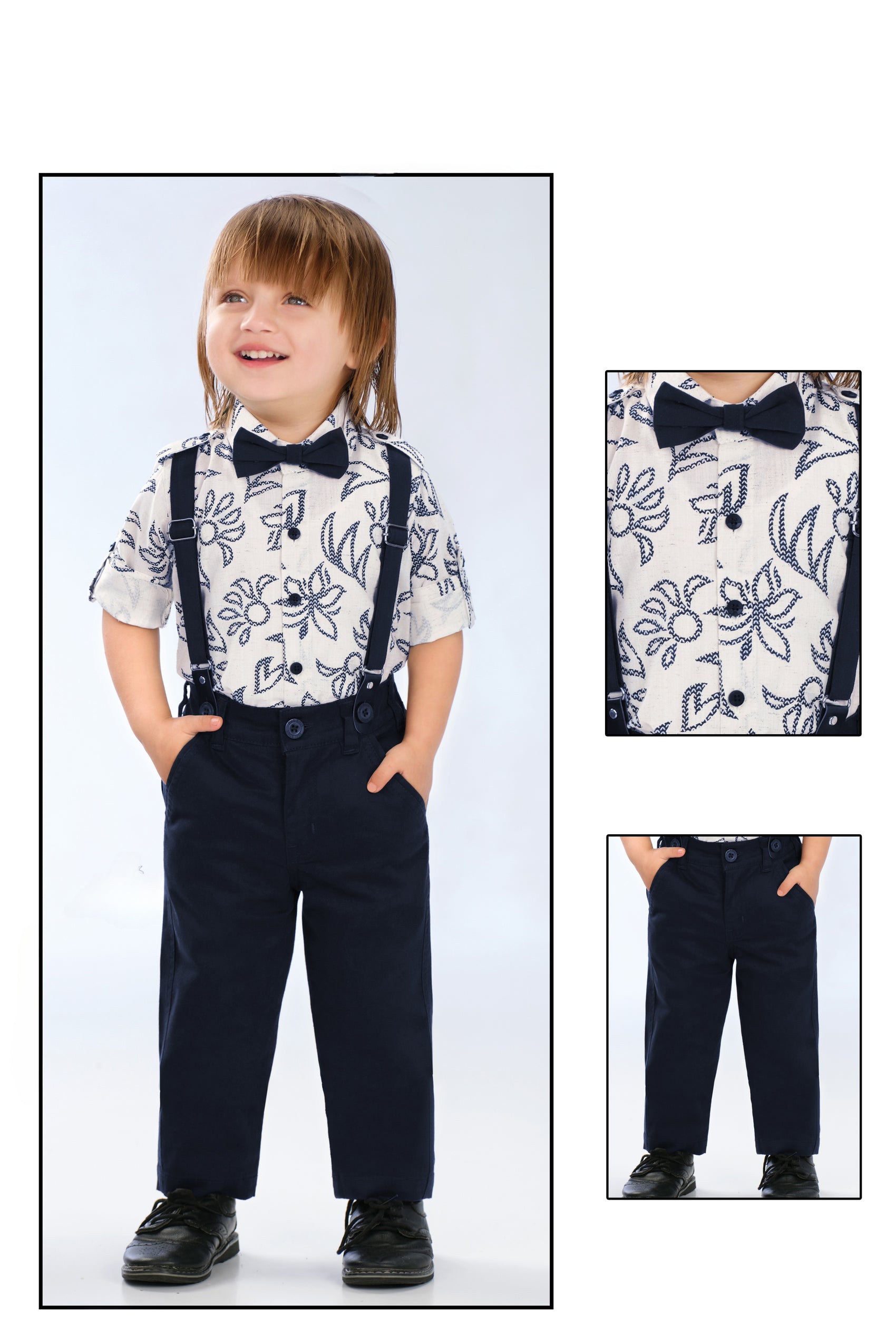 Navy Blue Floral Celebration Suspender Set