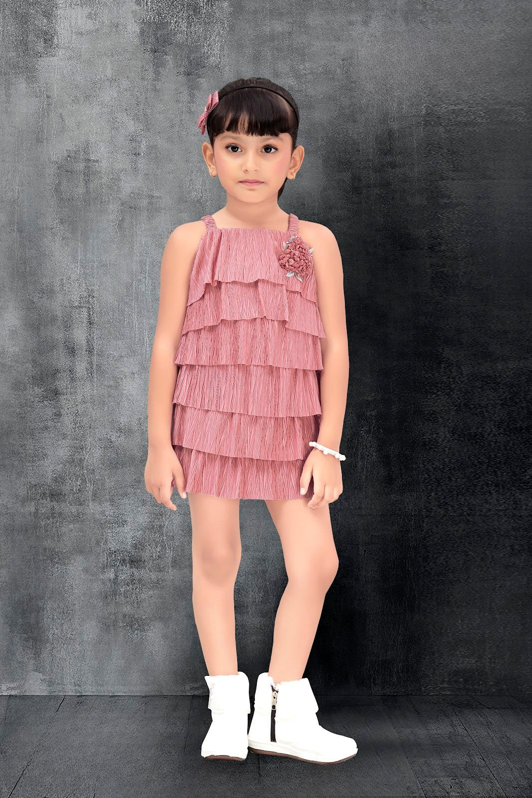 Pink Glam Ruffle Layered Party Dress for Girls