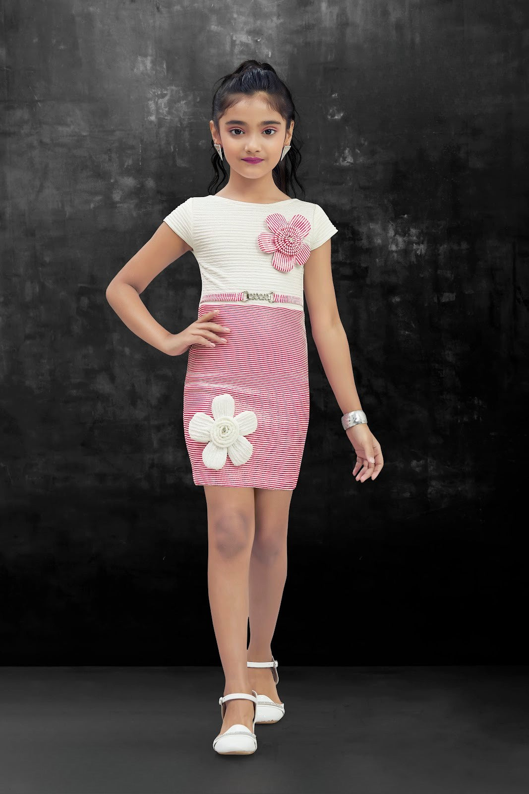 Pink & White Princess Flower Applique Party Dress