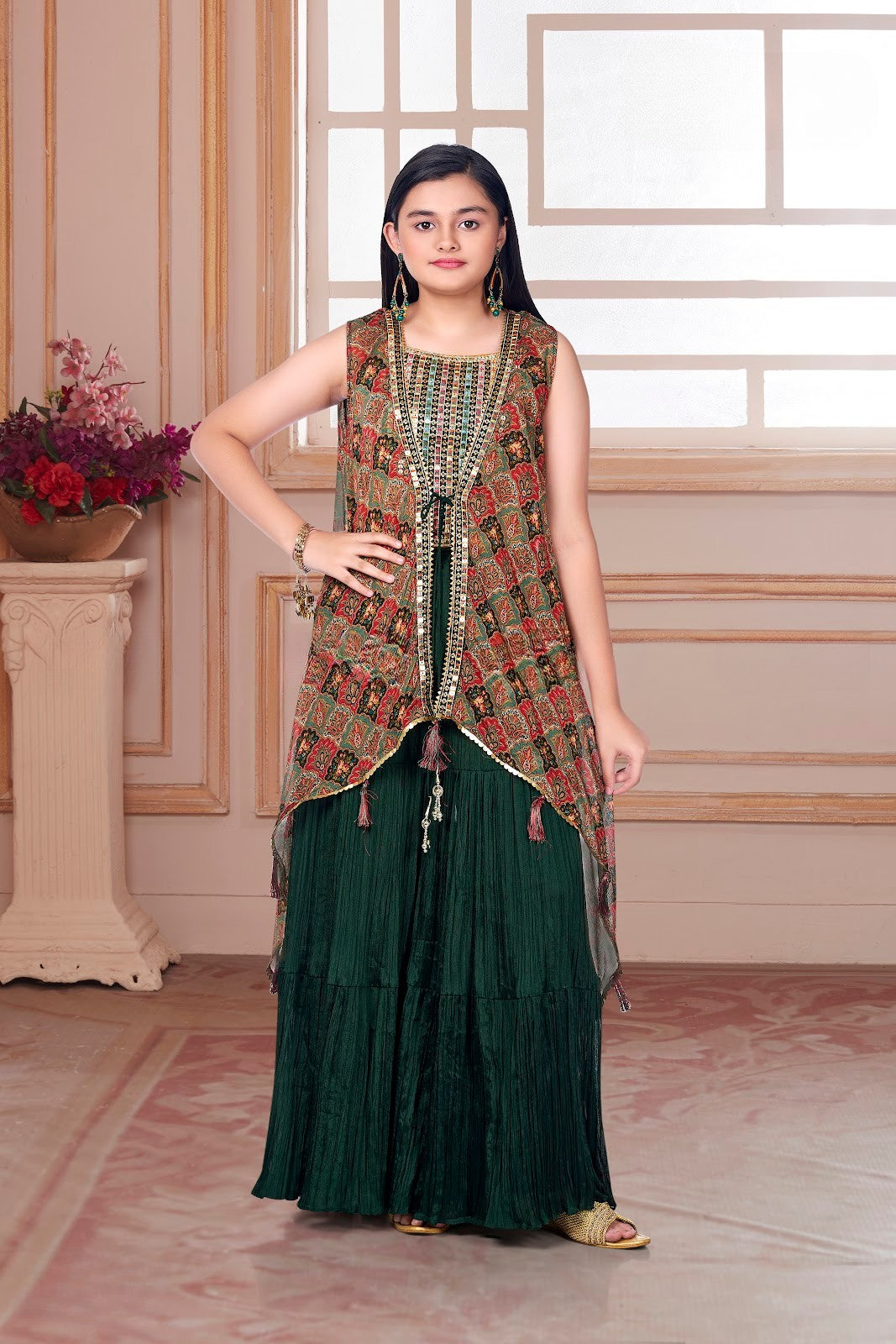 Boho Emerald Layered Palazzo Set