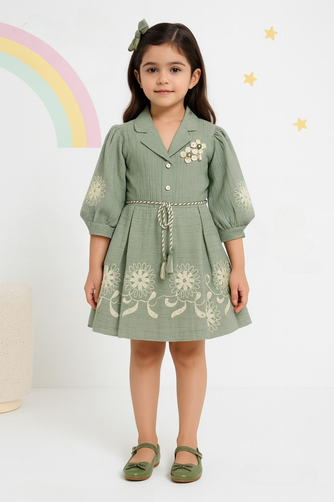 Sage Green Princess Embroidered Blazer Dress