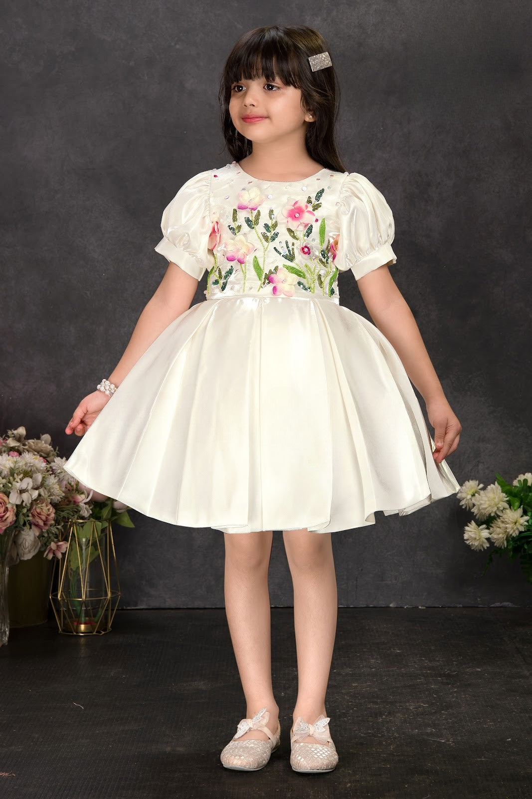 Ivory Floral Princess Glam Party Dress