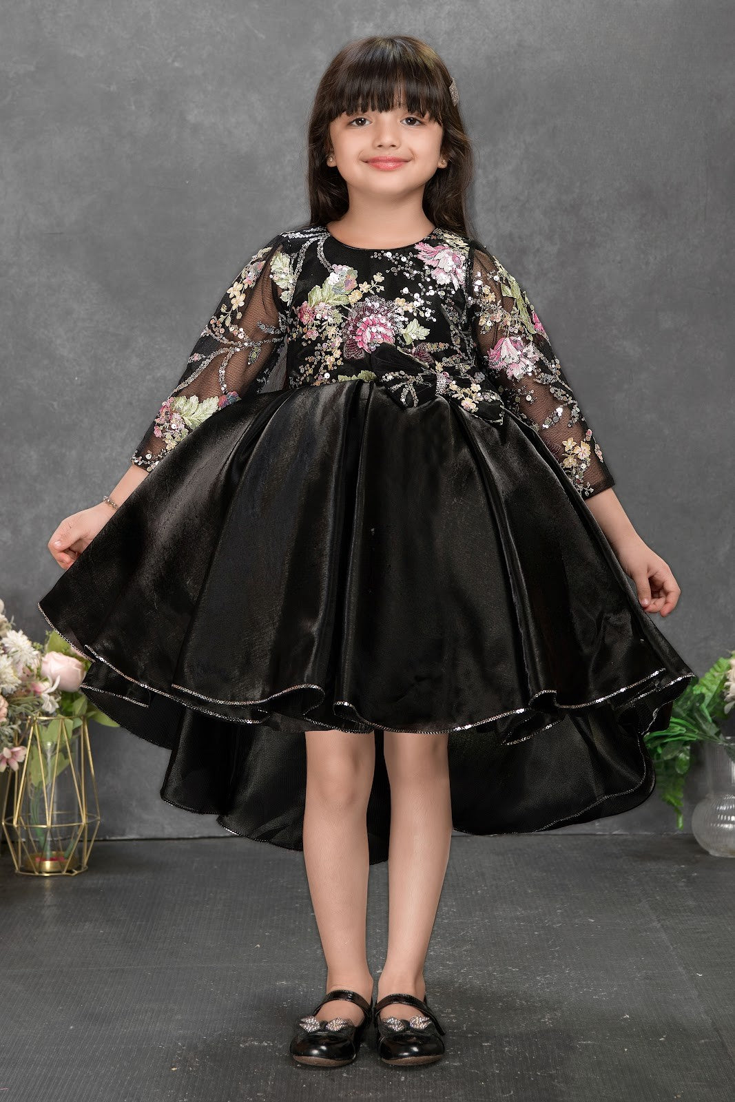 Black Blossom Sparkle Princess Dress
