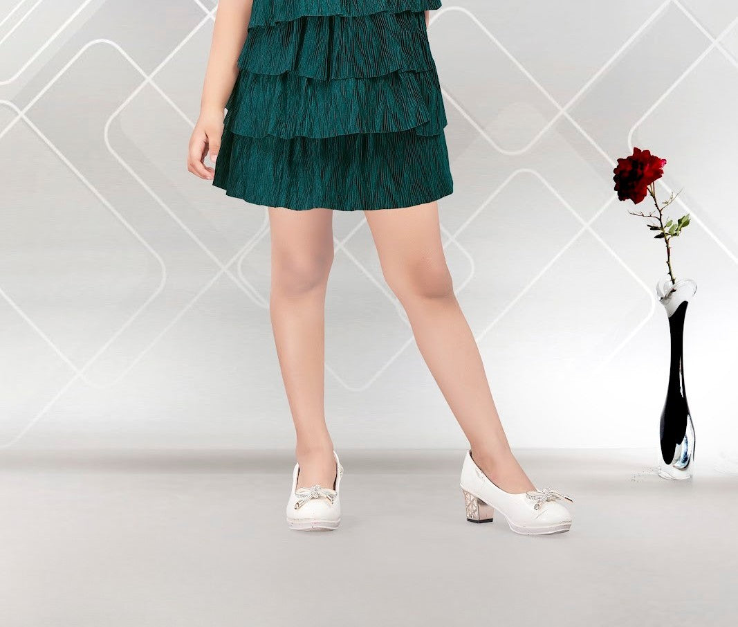 Green Glam Ruffle Layered Party Dress for Girls