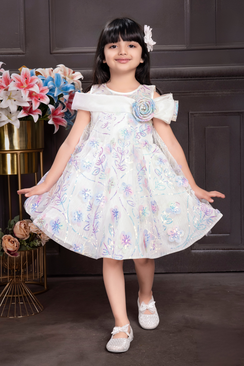 Sky Blue Girls’ Sparkling Floral Party Dress