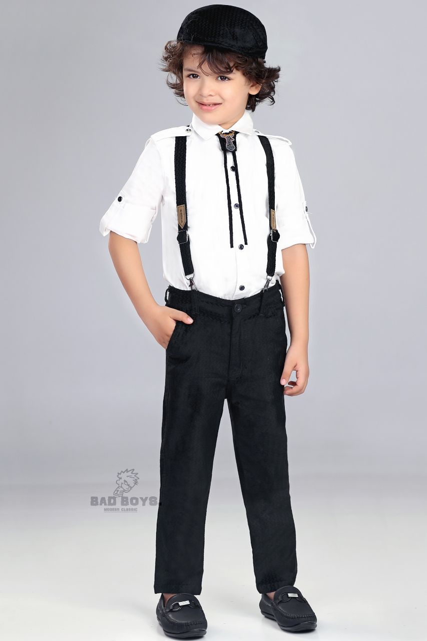 Black & White Boys’ Classic Suspender Set with Bow Tie