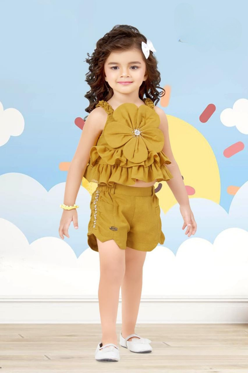 Mustard Floral Ruffle Girls' Co-ord Set