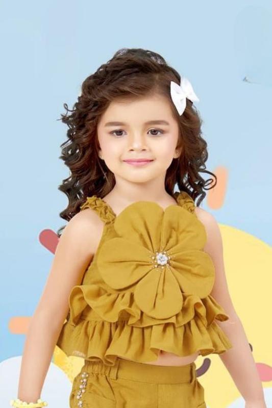 Mustard Floral Ruffle Girls' Co-ord Set