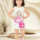White Sequin Doll Print Girls' Dress