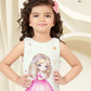 White Sequin Doll Print Girls' Dress