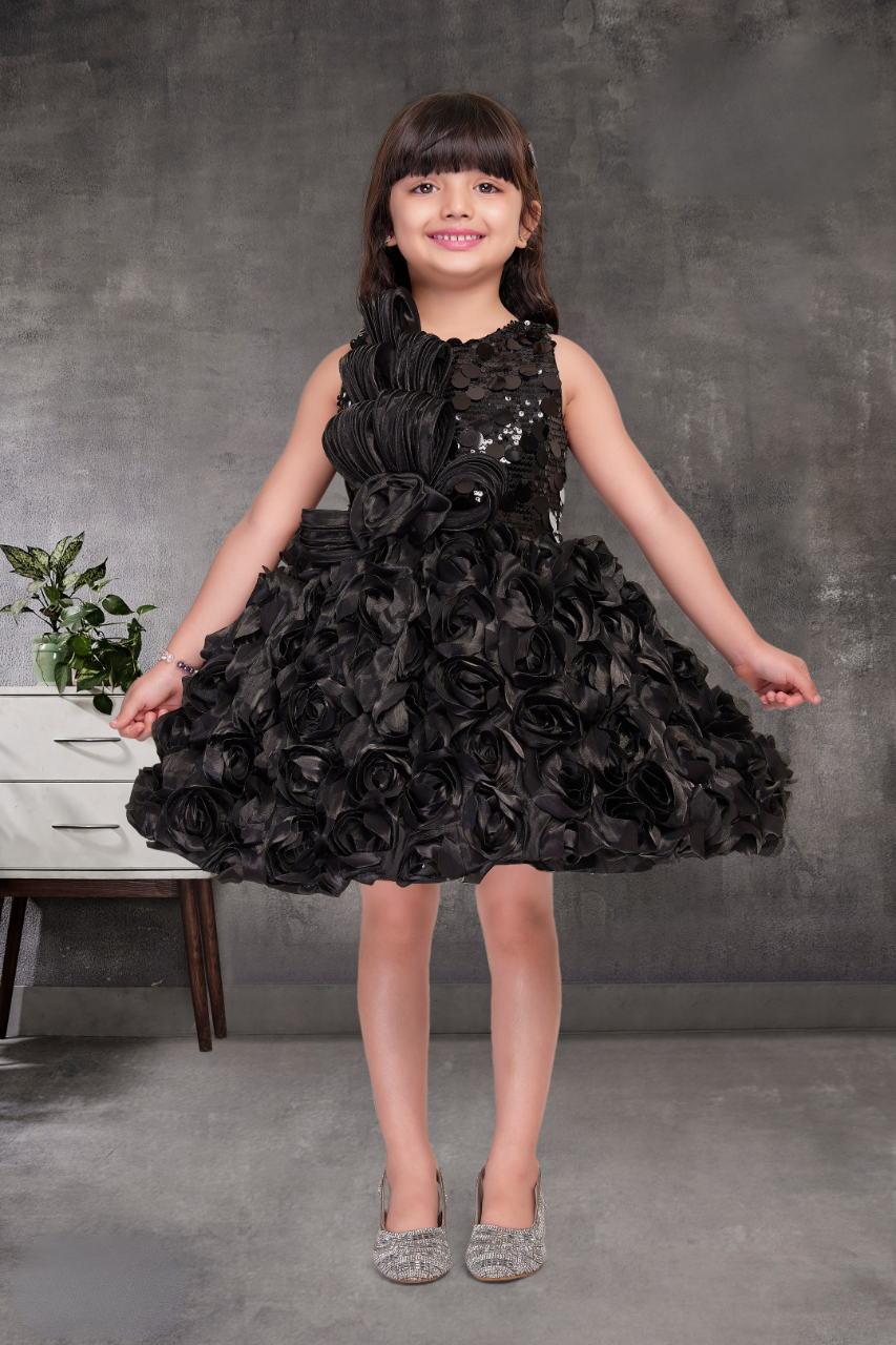 Midnight Rose Glamour Party Frock For Girls
