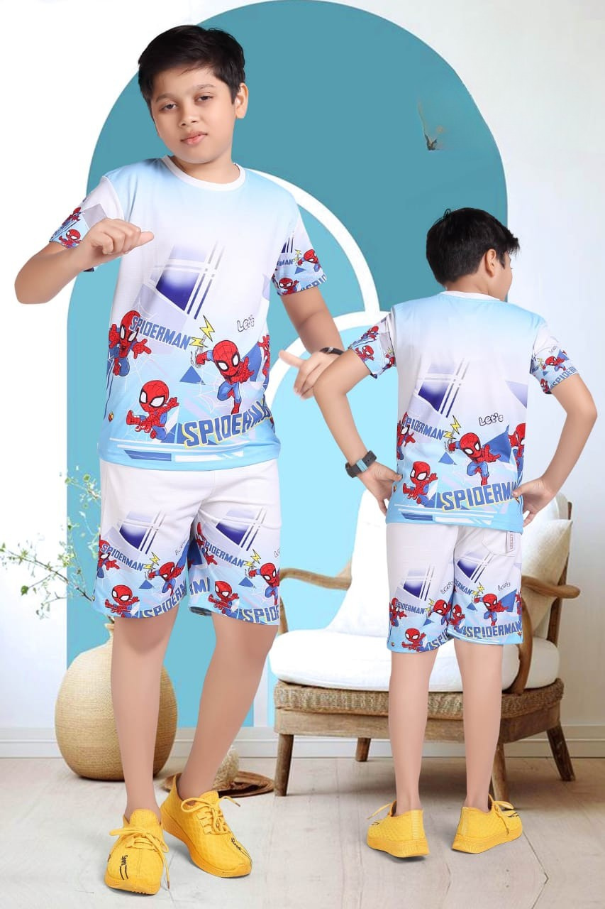 Blue and White Spiderman Shorts Set