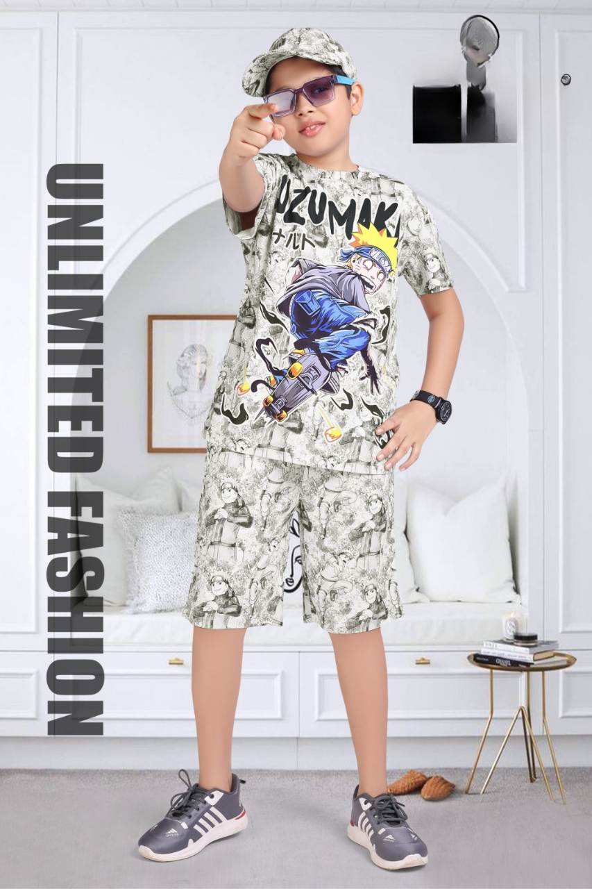 Grey Anime Graphic T-Shirt & Shorts Set