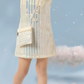 Ivory Sequin A-line Party Dress for Girls with Mini Bag
