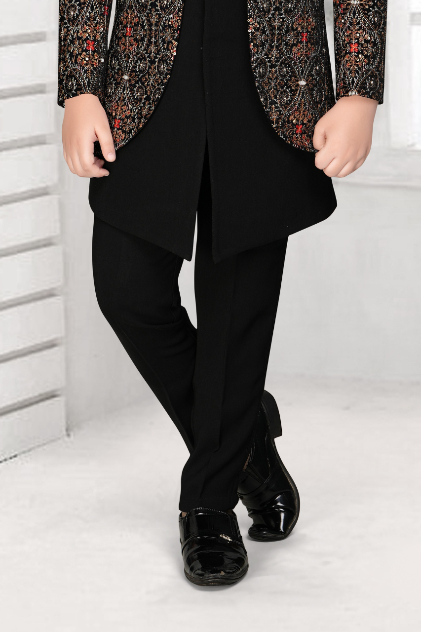 Chiku Boys’ Embroidered Festive Jacket & Kurta Set 2778 black