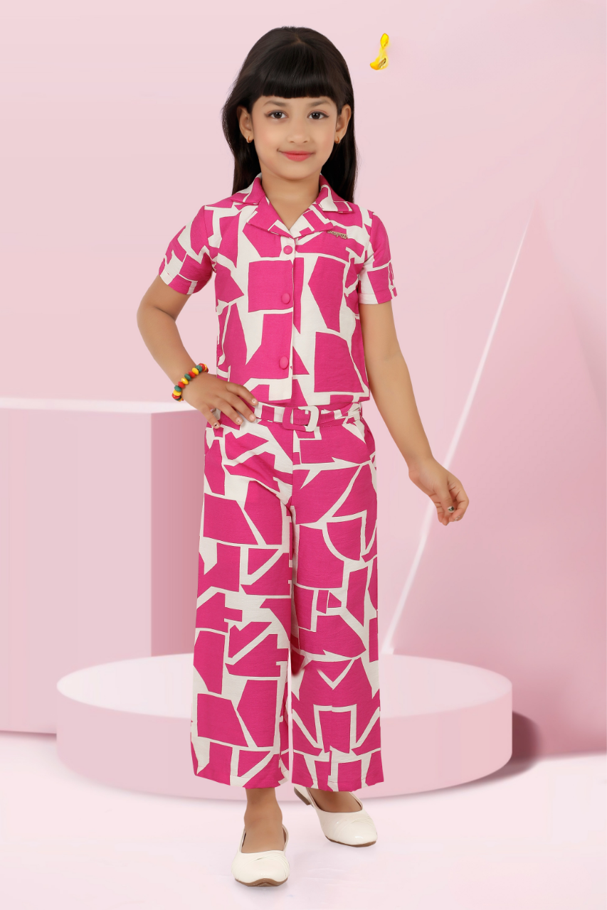 Pink and White Geometric Print Co-ord Set