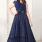 Sapphire Blue Girls’ Embellished Net Party Gown