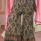 Green & Gold Girls’ Ethnic Sleeveless Sharara Set with Dupatta