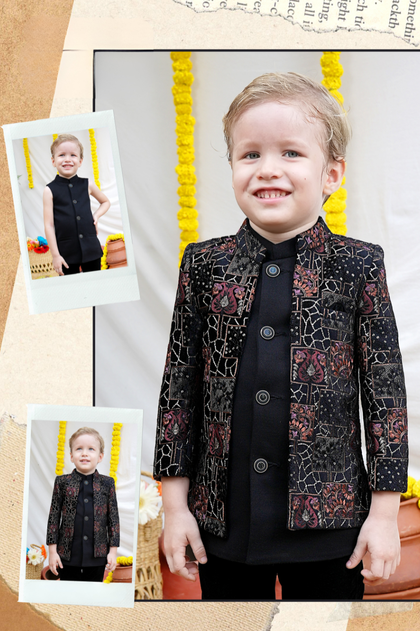 Stylish Black Indo-Western Suit for Boys