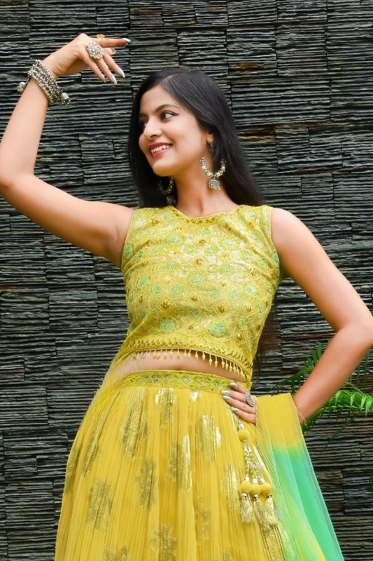Yellow And Green Ombre Emroidered Lehenga Choli