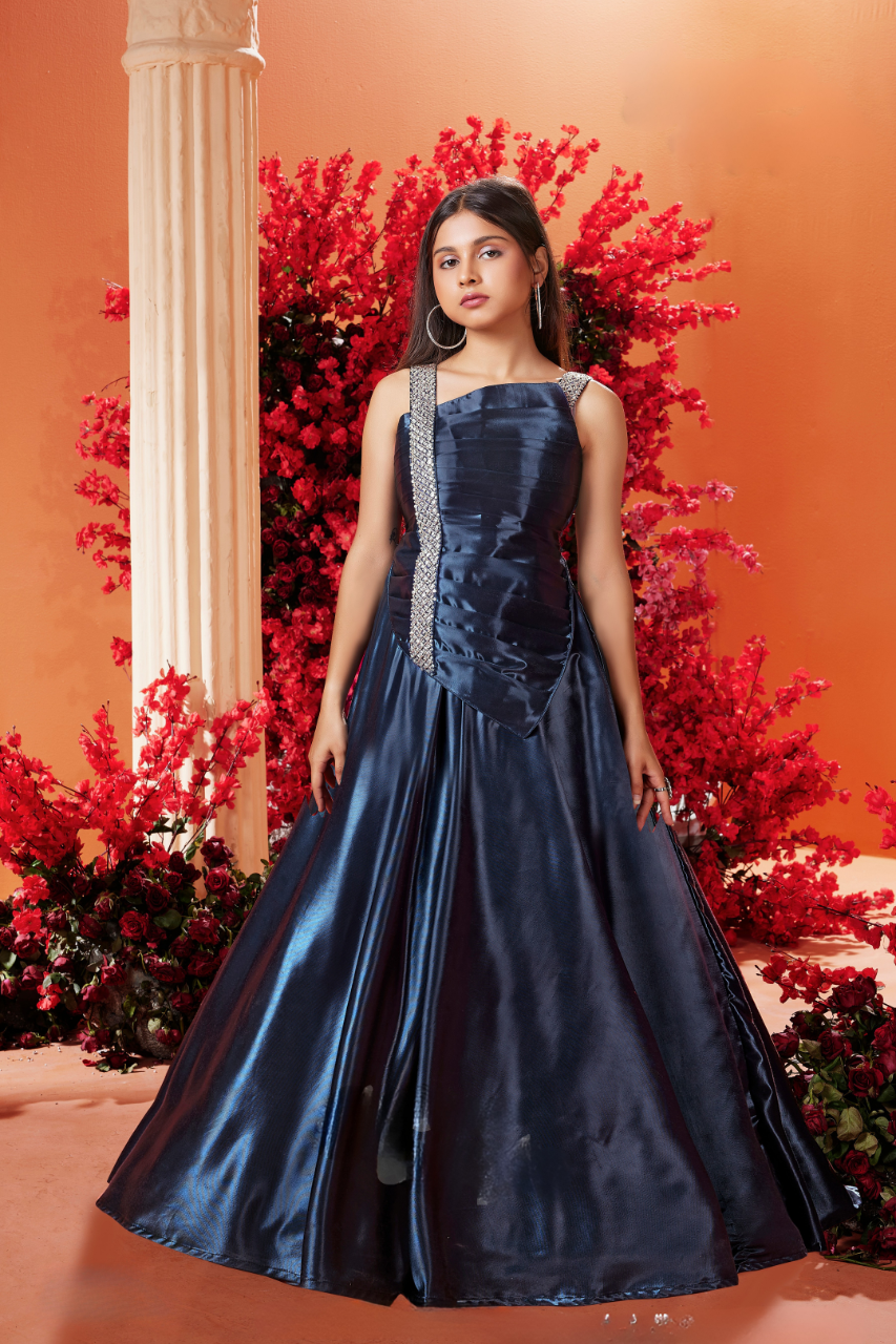 French Navy Girls’ Luxe Satin Evening Gown
