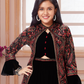 Black and Red Girls’ Embroidered Ethnic Pallazo Jacket Set
