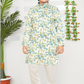 White & Blue Boys’ Floral-Printed Mandarin-Collar Kurta Set