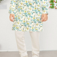 White & Blue Boys’ Floral-Printed Mandarin-Collar Kurta Set