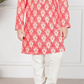 Red & White Boys’ Traditional Printed Mandarin-Collar Kurta Set