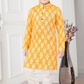 Yellow & White Boys’ Traditional Printed Mandarin-Collar Kurta Set