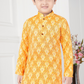 Yellow & White Boys’ Traditional Printed Mandarin-Collar Kurta Set