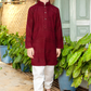 Maroon & White Boys’ Elegant Embroidered Mandarin-Collar Kurta Set
