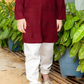 Maroon & White Boys’ Elegant Embroidered Mandarin-Collar Kurta Set