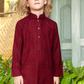 Maroon & White Boys’ Elegant Embroidered Mandarin-Collar Kurta Set
