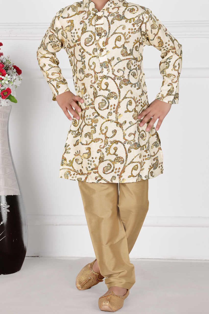 Cream & Gold Boys’ Royal Embroidered Festive Kurta Set