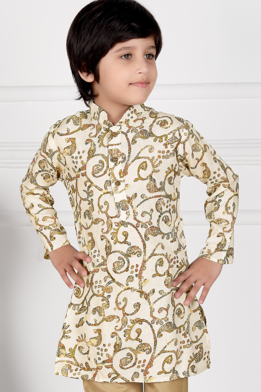 Cream & Gold Boys’ Royal Embroidered Festive Kurta Set