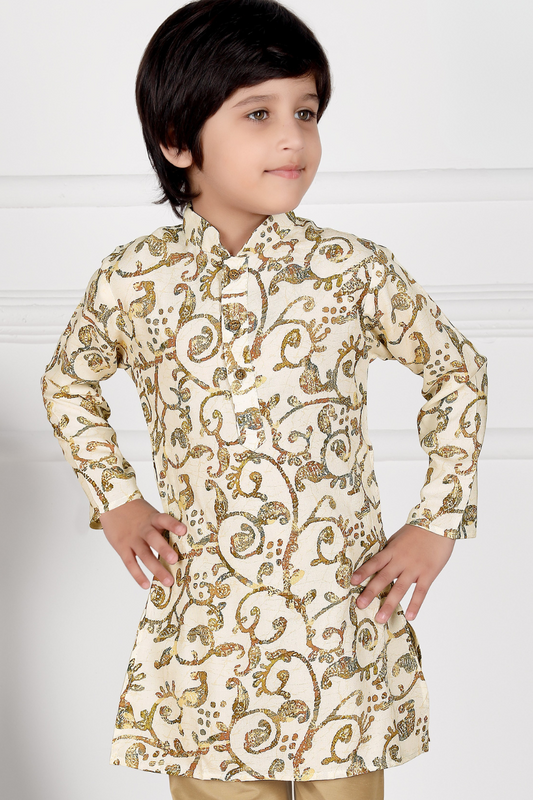 Cream & Gold Boys’ Royal Embroidered Festive Kurta Set