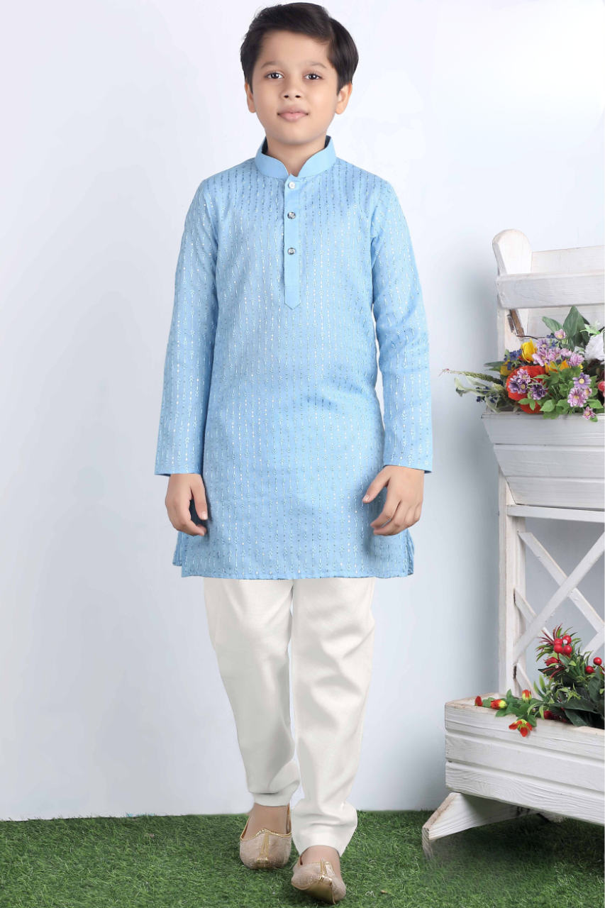 Sky Blue & White Boys’ Elegant Festive Kurta Set