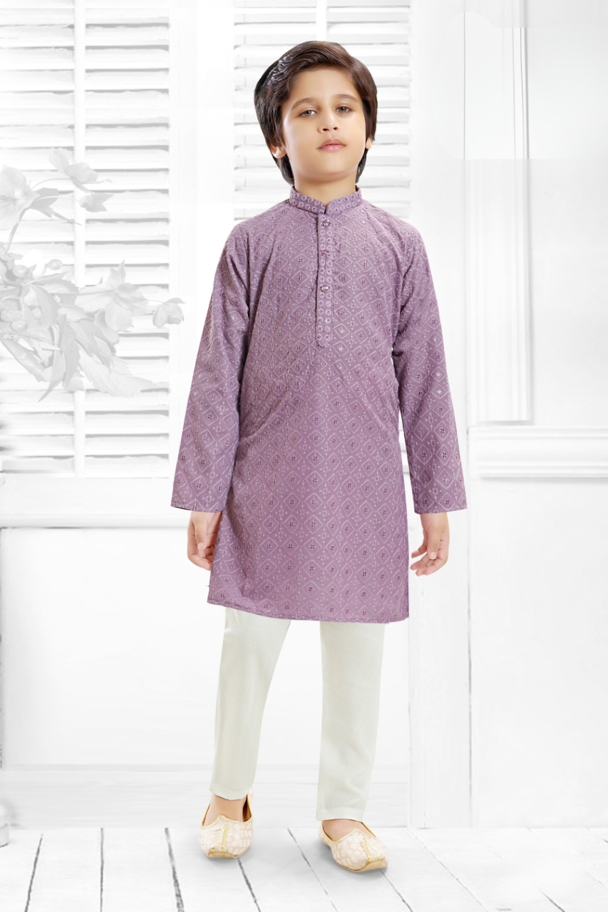 Lavender & White Boys’ Classic Festive Kurta Set