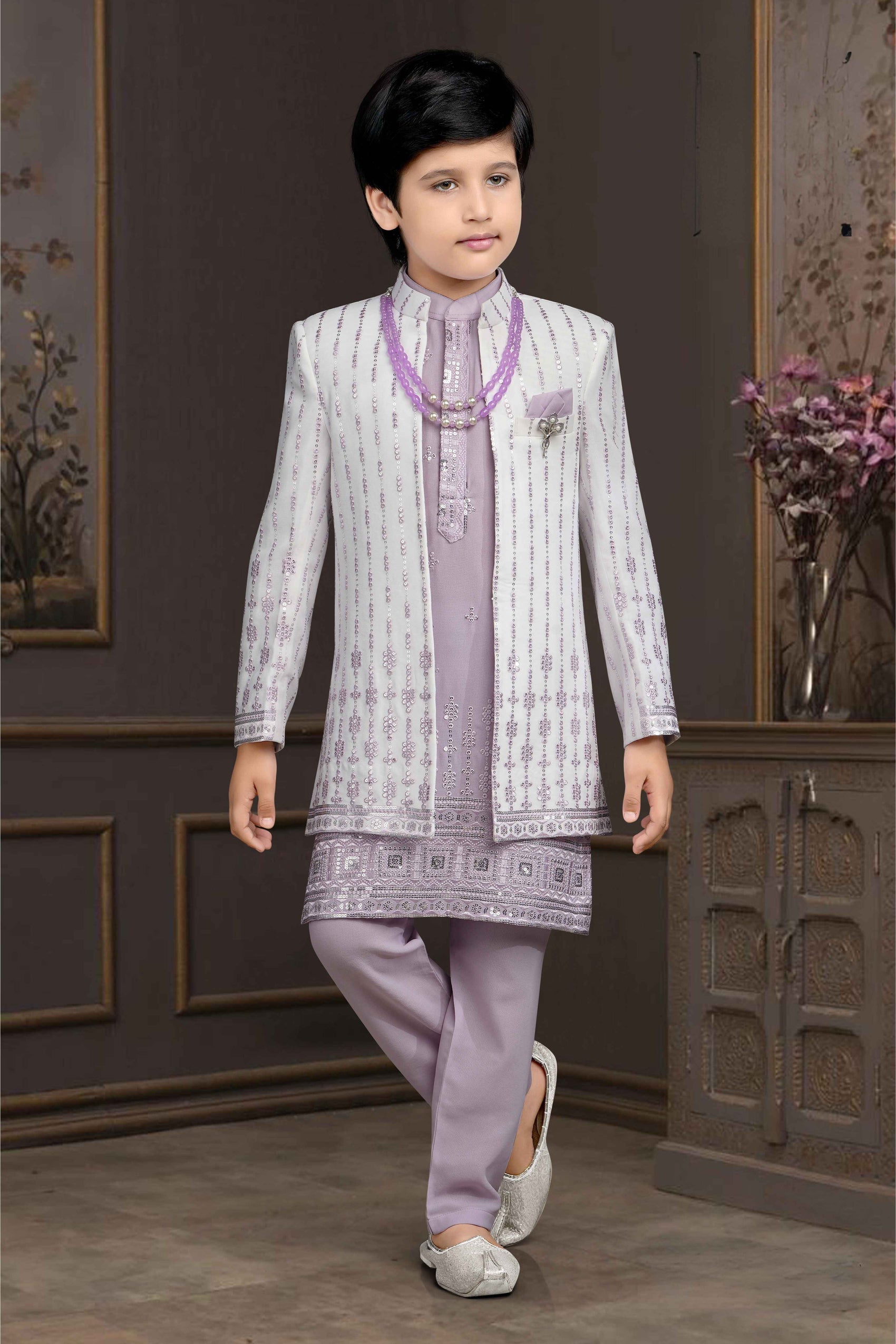Elegant Purple Indo-Western Sherwani Set for Boys