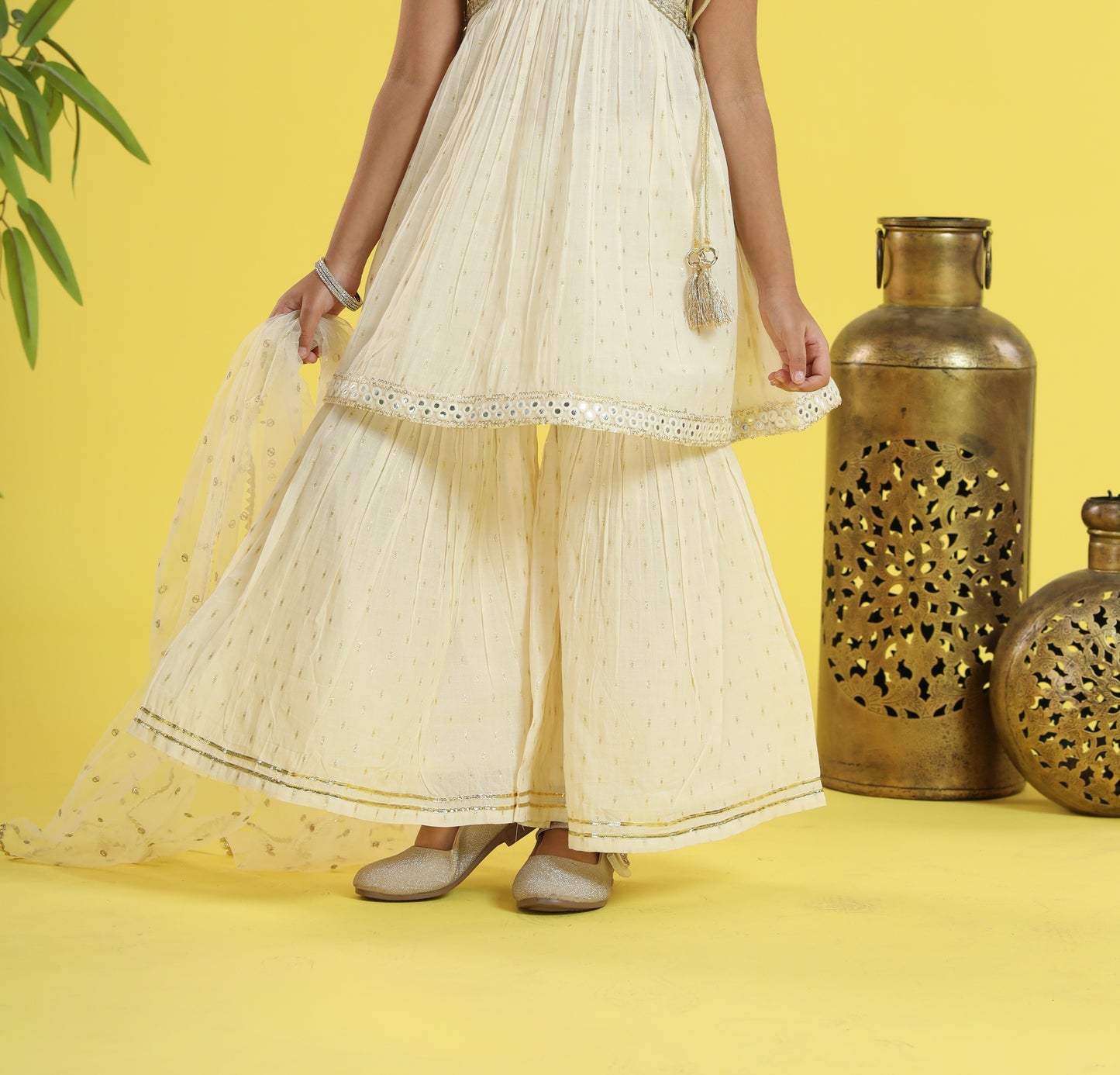 Cream Princess Glam Embroidered Sharara Set
