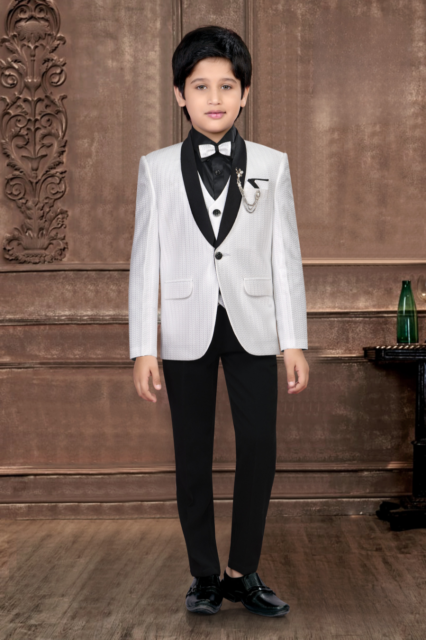 White Boys’ Tuxedo Set with Black Detailing