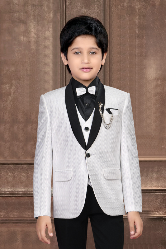 White Boys’ Tuxedo Set with Black Detailing