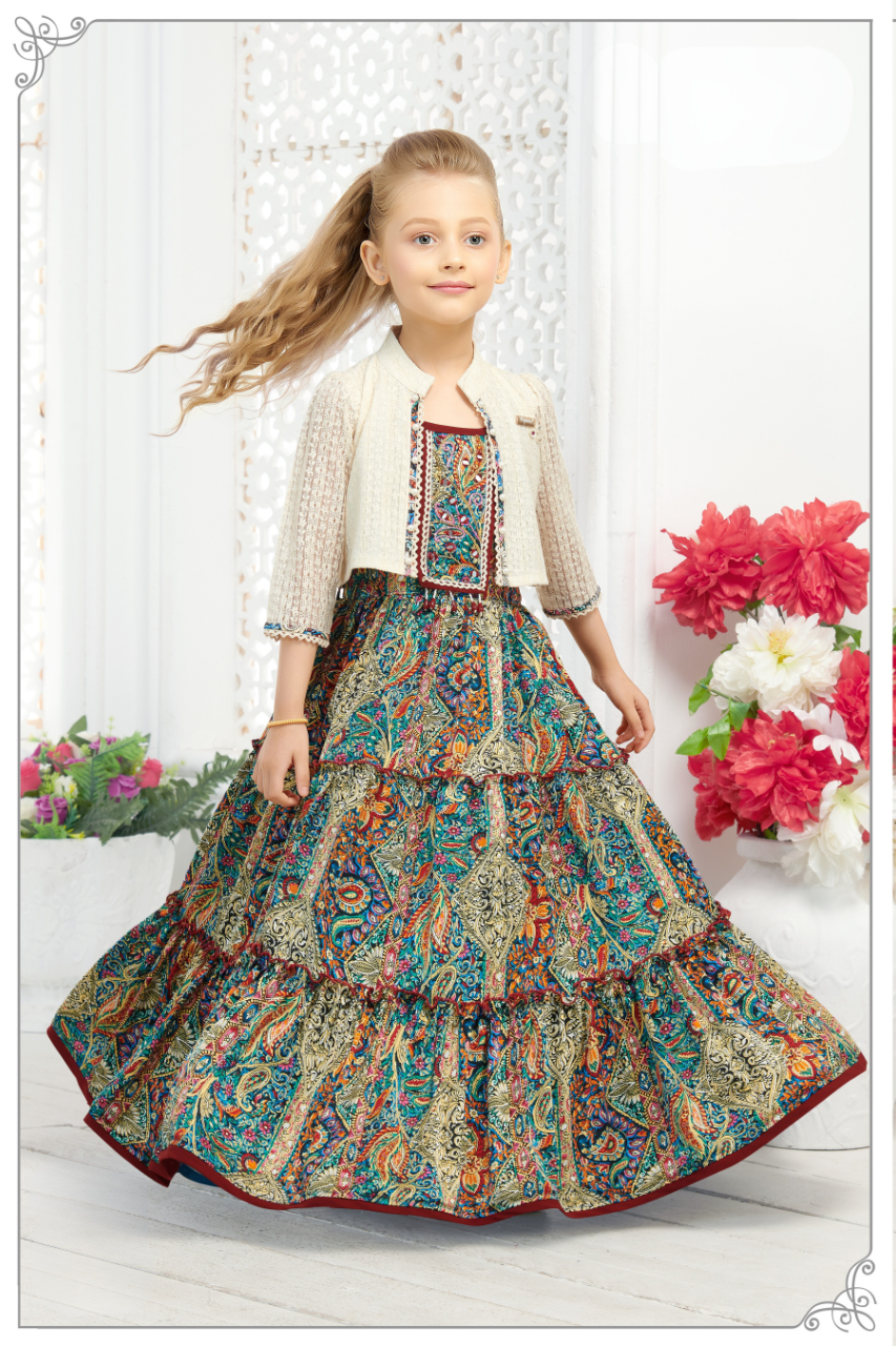 Multicolor Ethnic Tiered Maxi Dress with Ivory Jacket