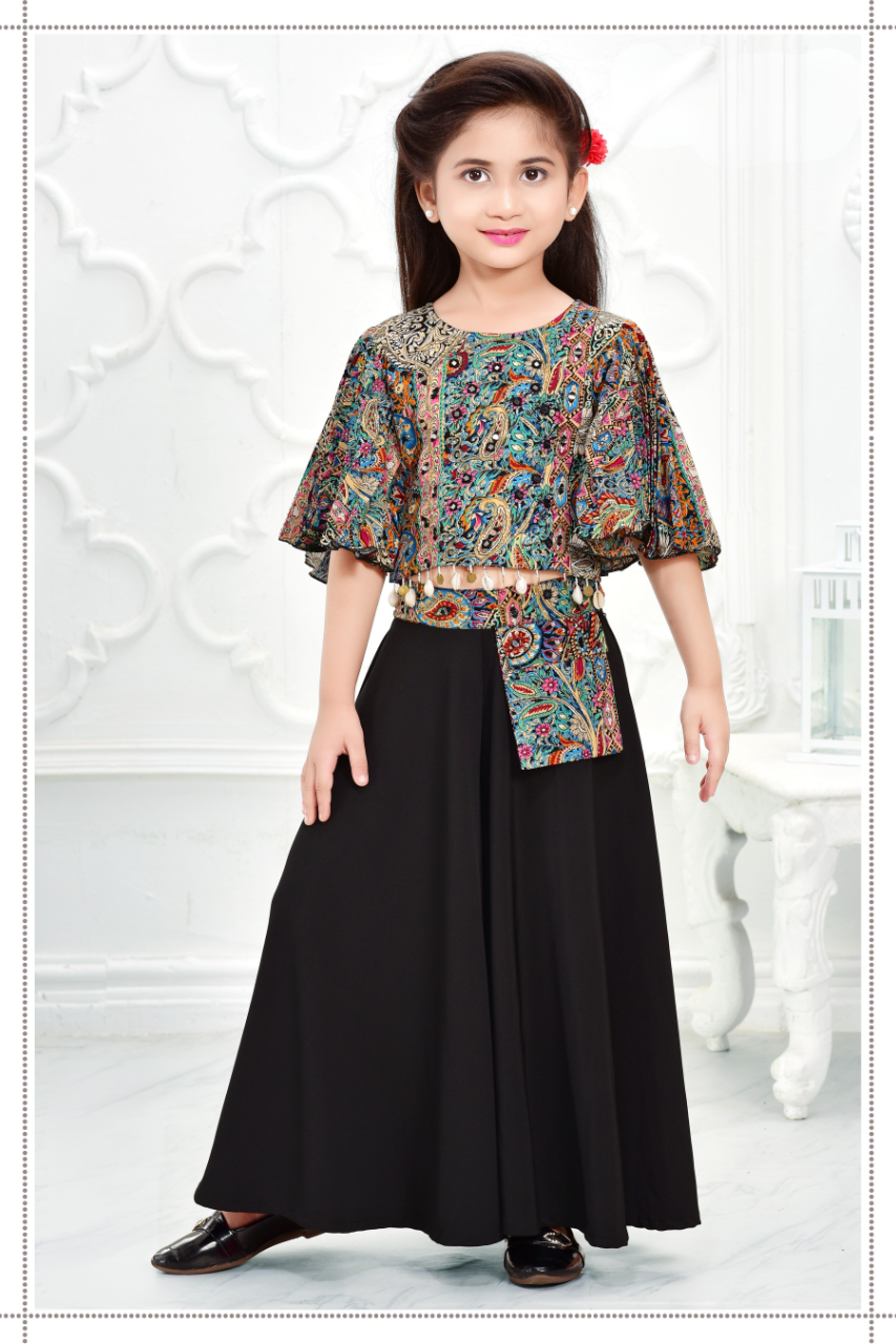 Black Printed Cape Top and Flared Palazzo Set